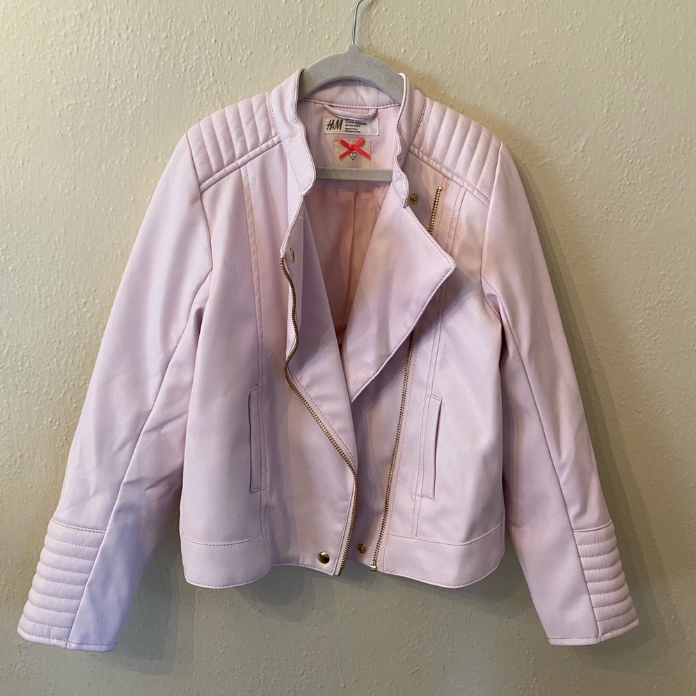 Girls Pink Faux Leather Jacket